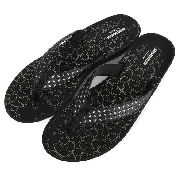 Collection by Clarks Perforated Thong Wedge Sandals in Black - Picture 1 of 10